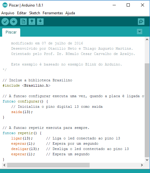 Exemplo de código utilizando Brasilino